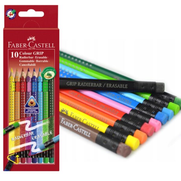 KREDKI TRÓJKĄTNE FABER CASTELL 10K Z GUMKĄ GRIP