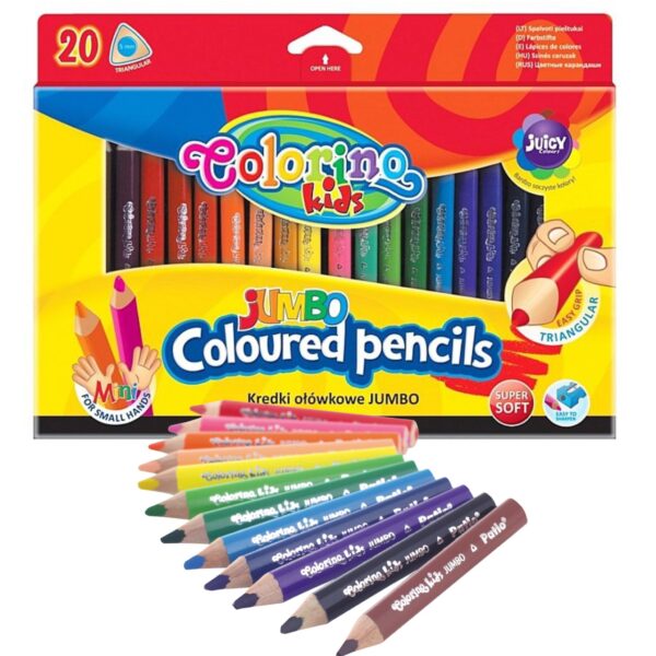 KREDKI OŁÓWKOWE JUMBO 20 KOLORÓW COLORINO KIDS