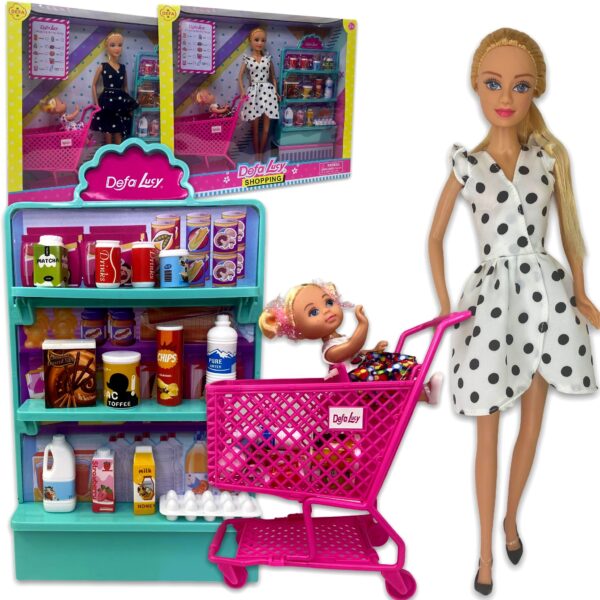 LALKA TYPU BARBIE SUPERMARKET SKLEP WÓZEK DZIECKO